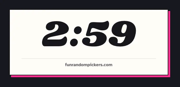 A countdown timer plate reading 2:59, with funrandompickers.com along its foot